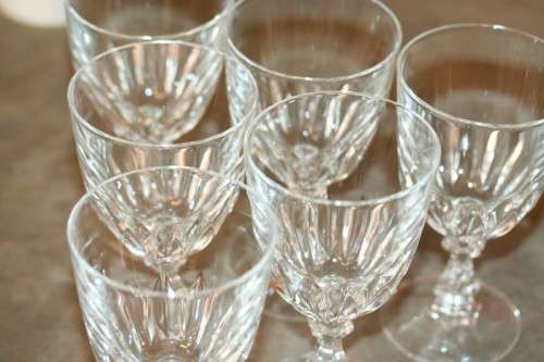A boxed set of 6x vintage French made "Cristal D'Arques" Luxembourg cut crystal white wine glasses