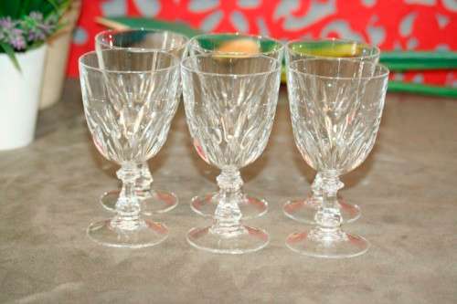 A boxed set of 6x vintage French made "Cristal D'Arques" Luxembourg cut crystal white wine glasses