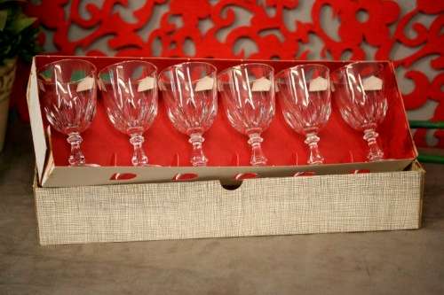 A stunning set of 6 vintage French made Cristal D'Arques Luxembourg cut crystal dessert wine glasses