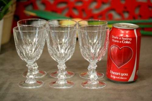 A stunning set of 6 vintage French made Cristal D'Arques Luxembourg cut crystal dessert wine glasses