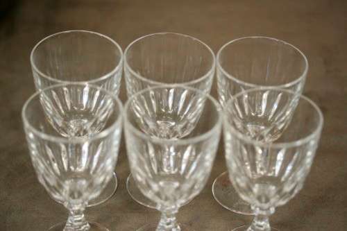 A stunning set of 6 vintage French made Cristal D'Arques Luxembourg cut crystal dessert wine glasses