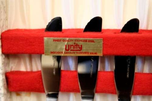 A fabulous (boxed) vintage British made "Unity" stainless steel 6-setting (42-piece) cutlery set