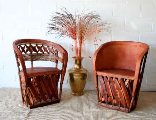 Incredible unique Mexican handmade "Equipale" Ecstaca wood and pigskin barrel chairs - price/chair