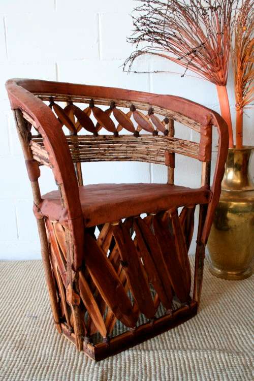 Incredible unique Mexican handmade "Equipale" Ecstaca wood and pigskin barrel chairs - price/chair