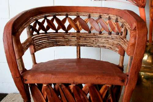 Incredible unique Mexican handmade "Equipale" Ecstaca wood and pigskin barrel chairs - price/chair