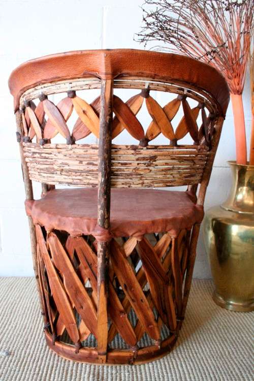 Incredible unique Mexican handmade "Equipale" Ecstaca wood and pigskin barrel chairs - price/chair