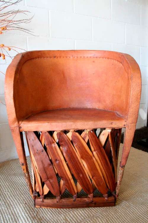 Incredible unique Mexican handmade "Equipale" Ecstaca wood and pigskin barrel chairs - price/chair