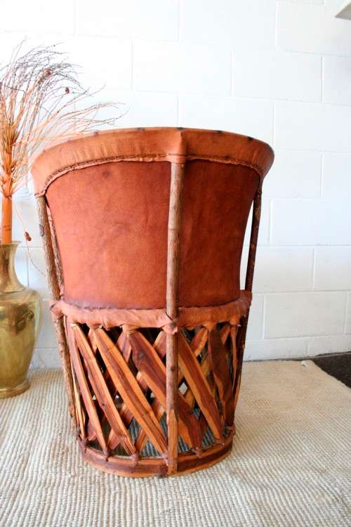 Incredible unique Mexican handmade "Equipale" Ecstaca wood and pigskin barrel chairs - price/chair