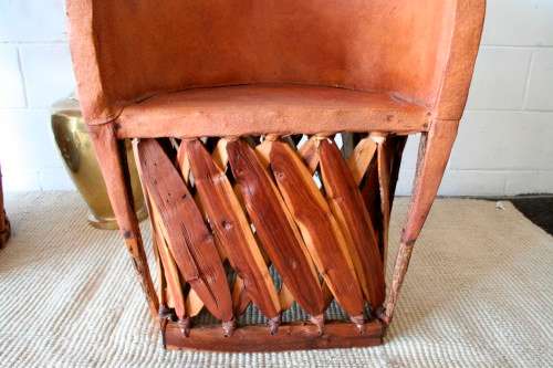 Incredible unique Mexican handmade "Equipale" Ecstaca wood and pigskin barrel chairs - price/chair