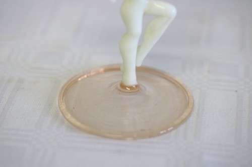 A spectacular antique Art Deco Bimini & Lauscha lampwork decanter set with milk glass "nude" stems