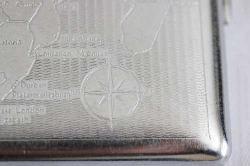 An awesome vintage "Retro" chrome plated cigarette holder with the map of Southern Africa pre 1975