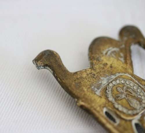 **RS17** Rare antique German made brass plated pewter figural spoon w/ a traditional Dutch pub scene