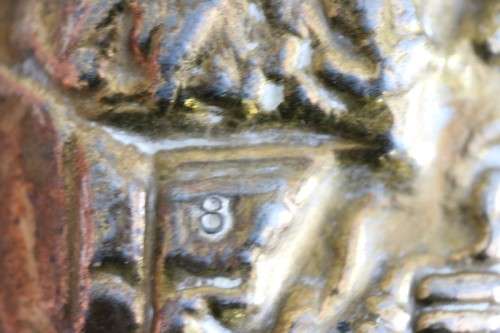 **RS17** Rare antique German made brass plated pewter figural spoon w/ a traditional Dutch pub scene