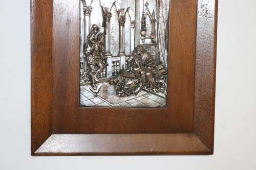 Amazing vintage silver metal Repousse art in a wooden frame - something different on your wall