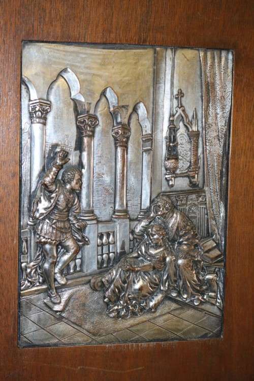Amazing vintage silver metal Repousse art in a wooden frame - something different on your wall