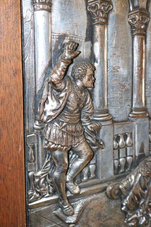 Amazing vintage silver metal Repousse art in a wooden frame - something different on your wall