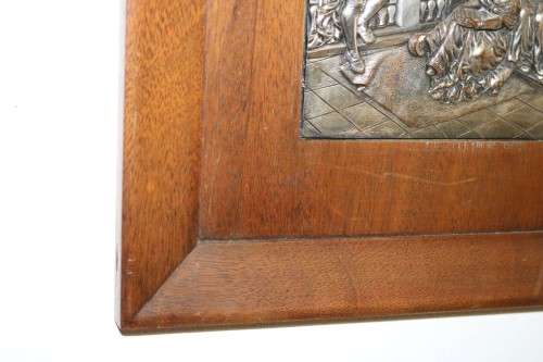 Amazing vintage silver metal Repousse art in a wooden frame - something different on your wall