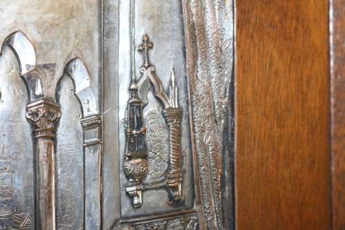 Amazing vintage silver metal Repousse art in a wooden frame - something different on your wall