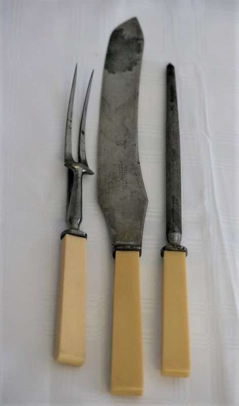 A stunning antique British made Wostenholm's "Celebrated Carver" boxed carving knife, fork & steel