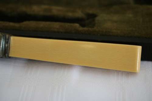A stunning antique British made Wostenholm's "Celebrated Carver" boxed carving knife, fork & steel