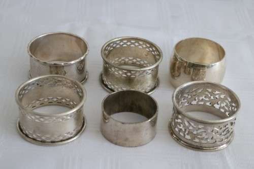 Six fantastic assorted vintage silver plated napkin/ serviette rings = perfect for a formal table