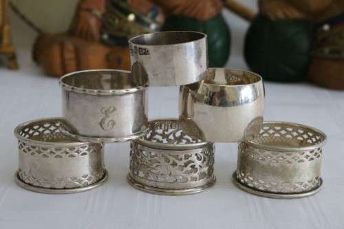 Six fantastic assorted vintage silver plated napkin/ serviette rings = perfect for a formal table