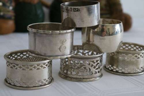 Six fantastic assorted vintage silver plated napkin/ serviette rings = perfect for a formal table