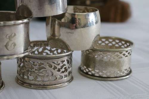 Six fantastic assorted vintage silver plated napkin/ serviette rings = perfect for a formal table