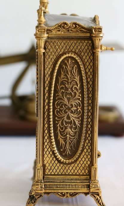 An amazing vintage mid-century German made "Schmid Schlenker" ornate mantle carriage clock