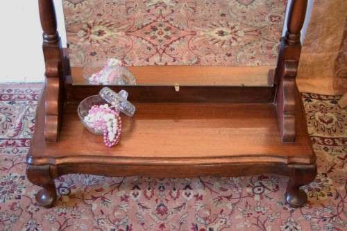 A fabulous antique full length cheval mirror on a solid Imbuia Queen Anne style footed base -RS17Bed
