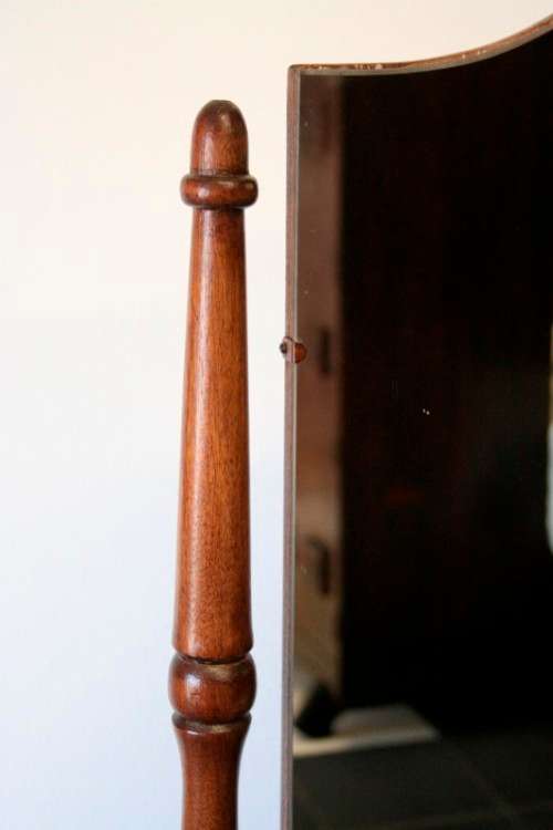 A fabulous antique full length cheval mirror on a solid Imbuia Queen Anne style footed base -RS17Bed