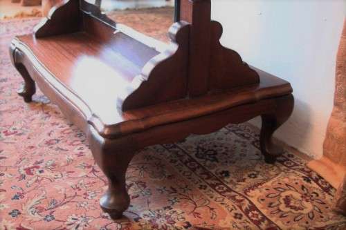 A fabulous antique full length cheval mirror on a solid Imbuia Queen Anne style footed base -RS17Bed