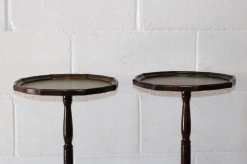 Two stunning vintage leather-top style tri-foot occasional/ coffee tables - perfect for table lamps