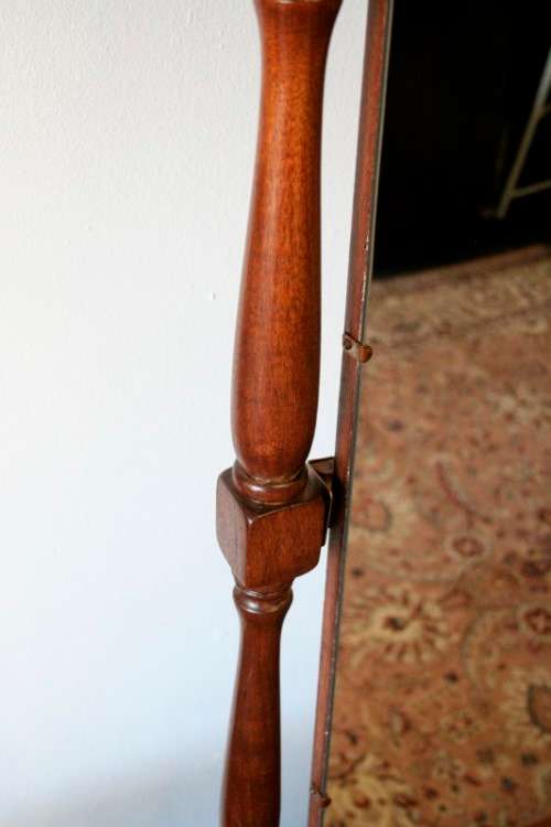 A fabulous antique full length cheval mirror on a solid Imbuia Queen Anne style footed base -RS17Bed