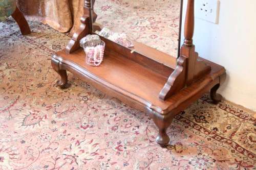 A fabulous antique full length cheval mirror on a solid Imbuia Queen Anne style footed base -RS17Bed