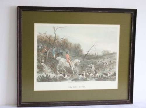 A gorgeous vintage British Hunting Scene framed print titled "Drawing Cover" by WJ Shayer - RS17Sale