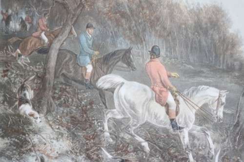 A gorgeous vintage British Hunting Scene framed print titled "Drawing Cover" by WJ Shayer - RS17Sale