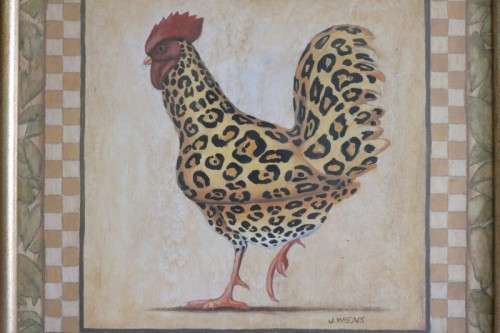 Awesome framed behind glass print of the well known Leopard Rooster print of James Wiens - RS17Sale