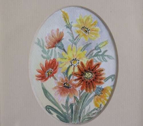 Two wonderfully painted and framed watercolour paintings of daisies by B. Van Zyl - RS17Sale
