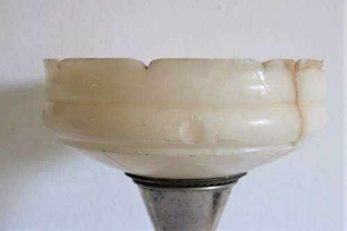 An incredible antique Art Deco marble table lamp with a bronze German Shepard dog