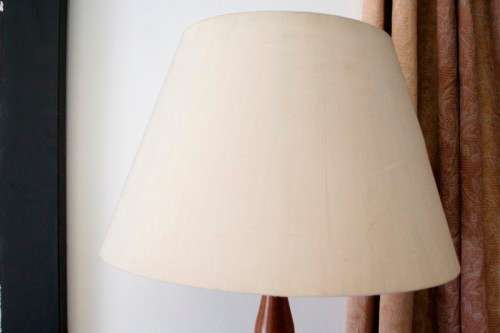 An exquisite tall solid Teak Barley-twist floor lamp with a large shade in working order