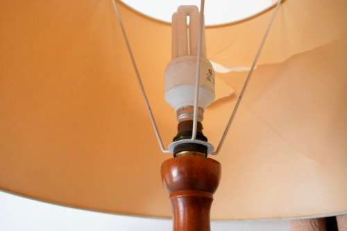 An exquisite tall solid Teak Barley-twist floor lamp with a large shade in working order