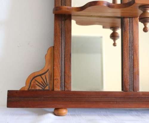 A beautiful antique Edwardian hand carved mahogany wall-mountable "over" mantle mirror