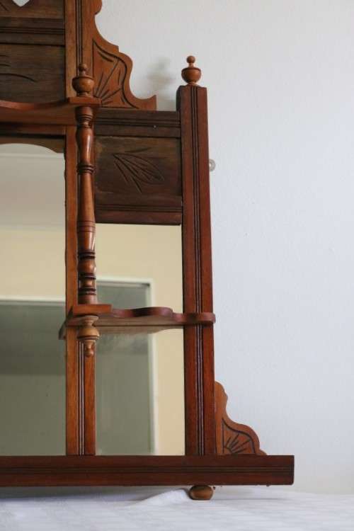 A beautiful antique Edwardian hand carved mahogany wall-mountable "over" mantle mirror