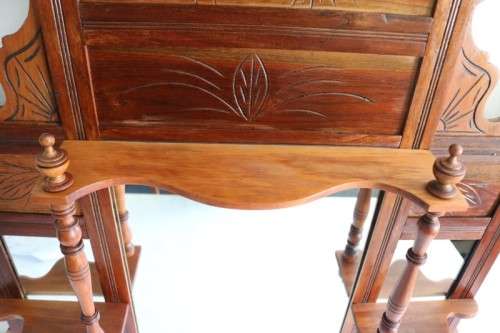 A beautiful antique Edwardian hand carved mahogany wall-mountable "over" mantle mirror