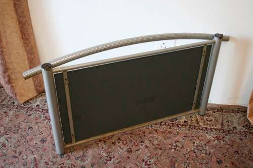 **RS17** A modern styled silver metal dressing table with a large mirror & dressing table stool