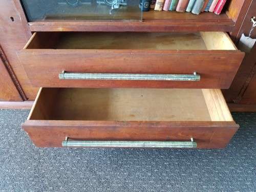 **RS17_Clearance** ART DECO teak 2-door, 2-drawer side server cabinet + glass door display