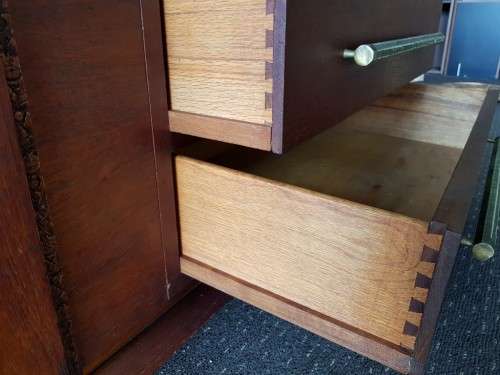 **RS17_Clearance** ART DECO teak 2-door, 2-drawer side server cabinet + glass door display