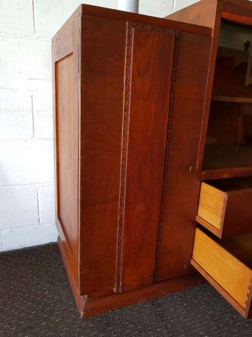 **RS17_Clearance** ART DECO teak 2-door, 2-drawer side server cabinet + glass door display