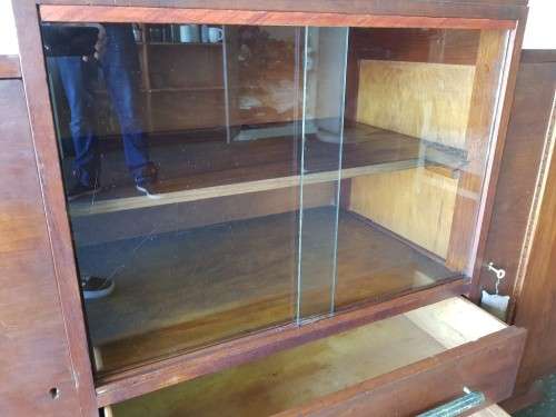 **RS17_Clearance** ART DECO teak 2-door, 2-drawer side server cabinet + glass door display